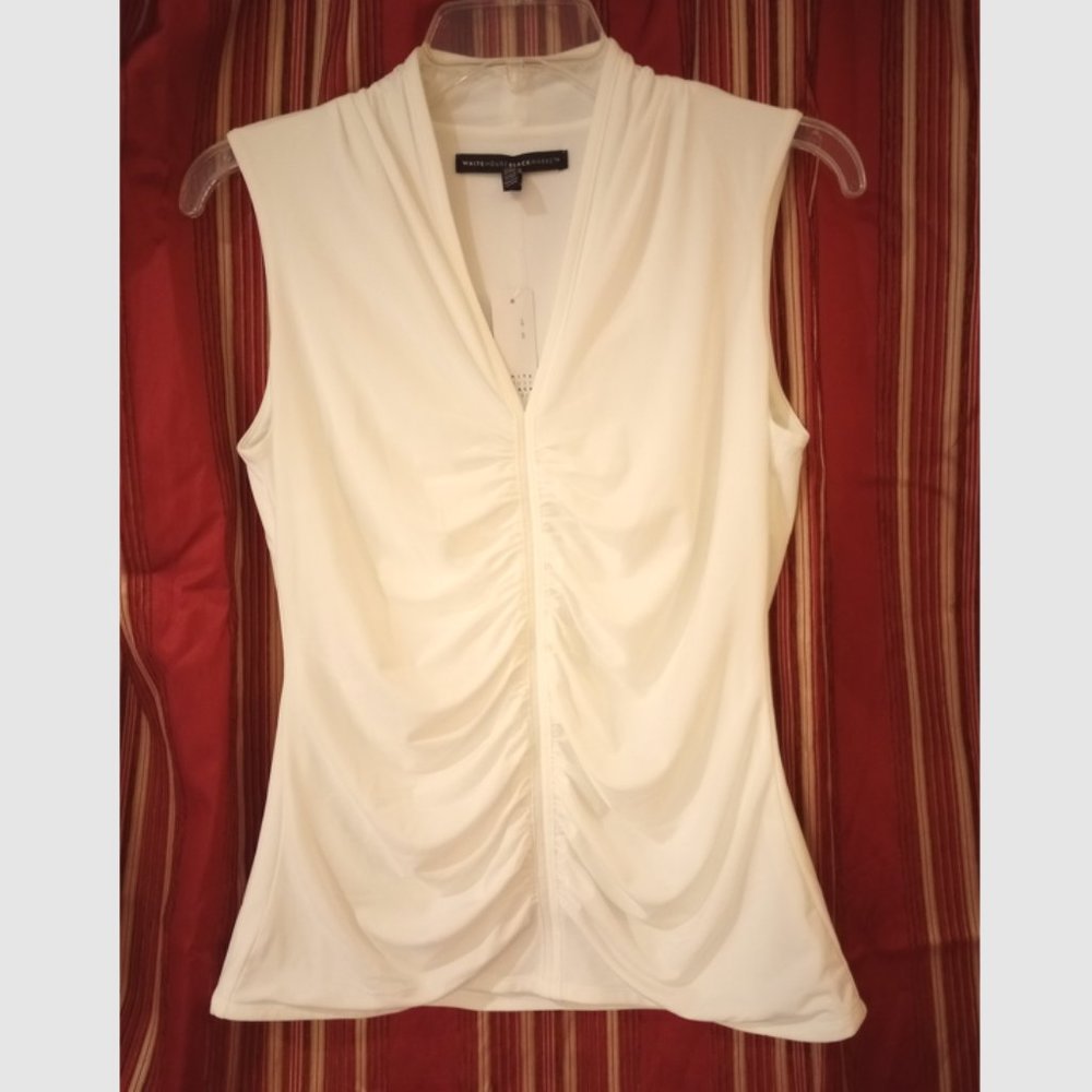New with Tags White House Black Market White Rouched Tank, Size S